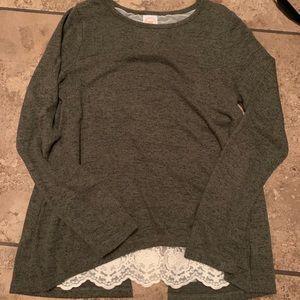 green long sleeve tee with white lace open back !